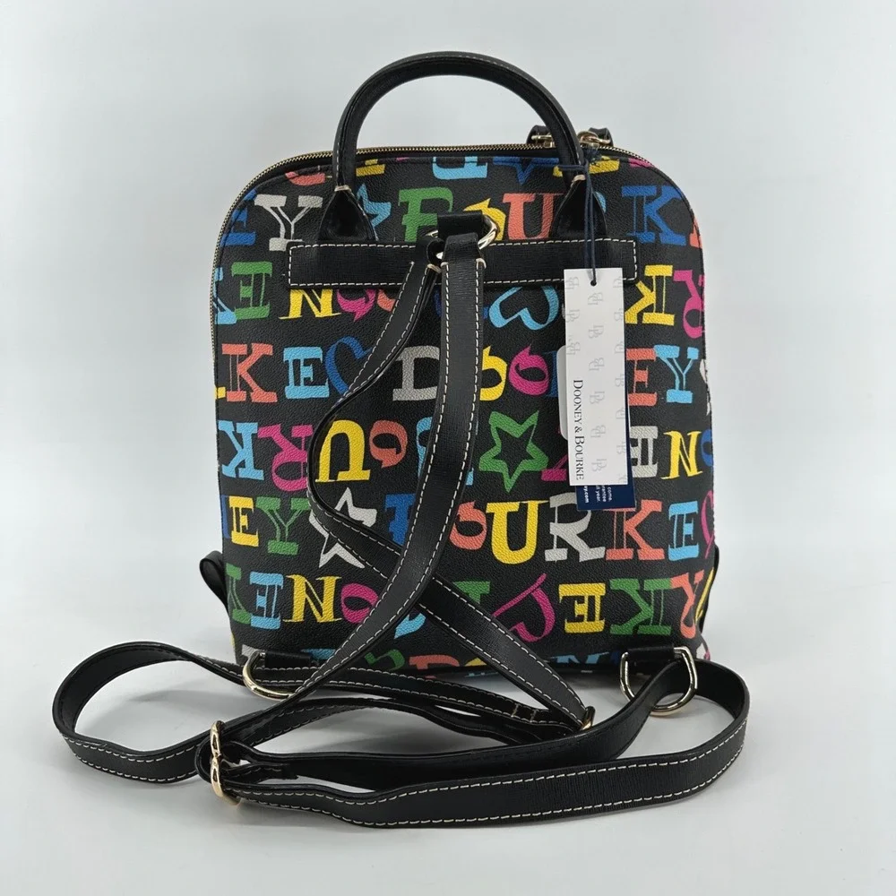 Dooney & Bourke Zip Pod Backpack Black Multi Colorful Logo BDDLC0973 MKBL NEW